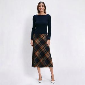 Womens Connected Apparel Plaid Mock Two In One Sweater Dress